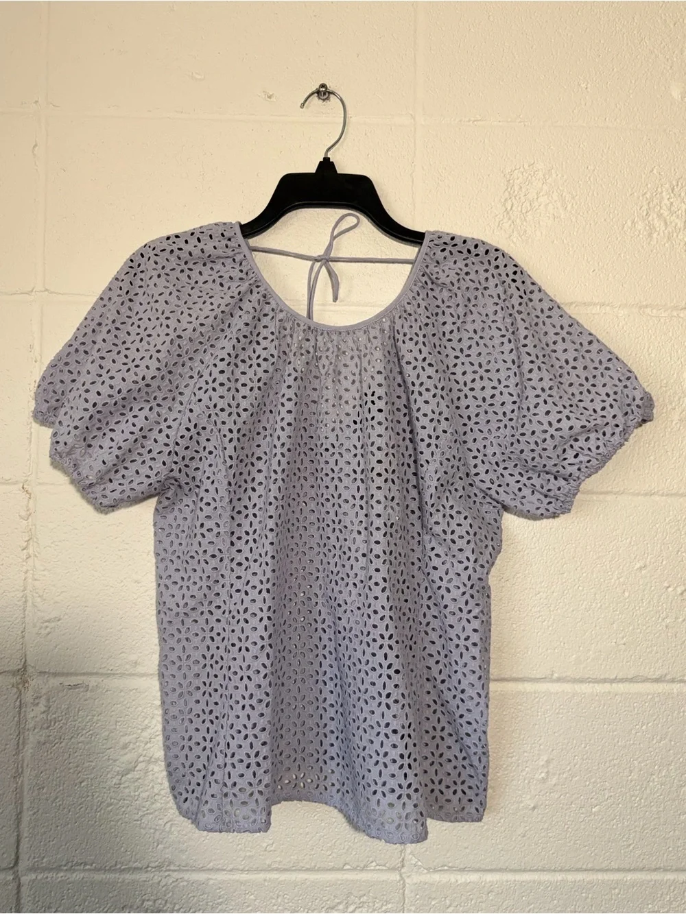 J. Crew Lavender Eyelet Puff-Sleeve Blouse with Back Tie